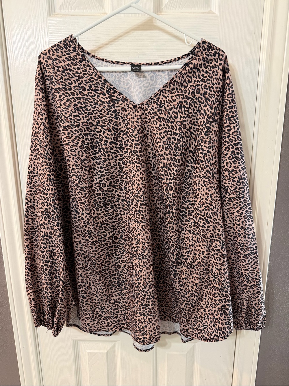 Emery Rose Blush and Black Leopard Print V-Neck Blouse Size 4XL